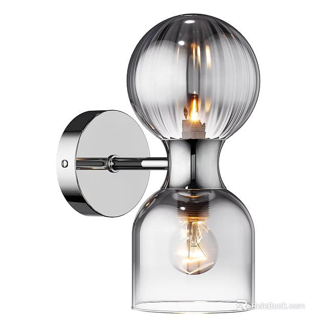 Modern Transparent Glass Wall Light With Double Globe Design And Metal Base 3d model 