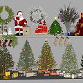 Festive Christmas Decorations Display With Santa Wreaths Trees Stockings And Gift Boxes