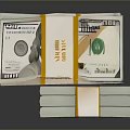 Stacks of 200 Dollar Bills Bundled with Yellow Tape on Gray Surface
