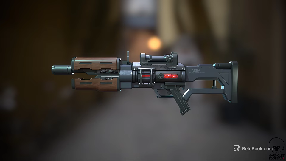 Futuristic Tactical Rifle Design With Scope Wooden Accents And Red Light Indicator 3d model 