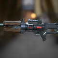 Futuristic Tactical Rifle Design With Scope Wooden Accents And Red Light Indicator