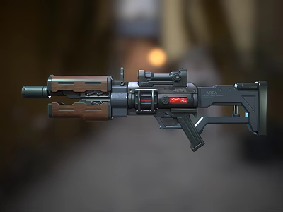 Futuristic Tactical Rifle Design With Scope Wooden Accents And Red Light Indicator 3d model