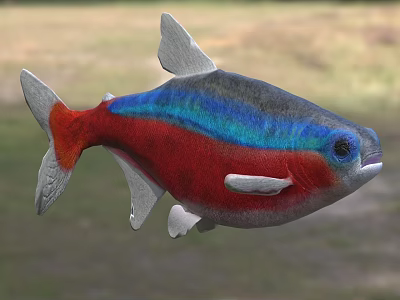Vibrant Fish With Red Blue Gray Body White Fins Tail Blue Eyes In Natural Setting 3d model