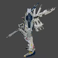 Game Movie Mecha Character With Silver Blue Gold Armor And Long Spear