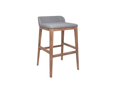 Modern Gray Cushioned Bar Stool With Wooden Frame And Contemporary Design 3d model