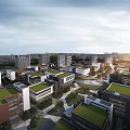 Aerial View Urban Planning With Modern Buildings Green Roofs Central Plaza And Green Spaces