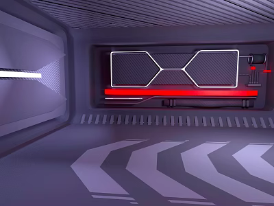 Sci-Fi Interior Scene With Metallic Walls Illuminated Lines And Geometric Floor Patterns 3d model