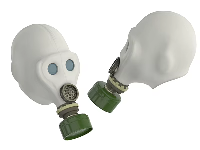 Medical Protective Equipment Gas Masks With White Body And Green Filters 3d model