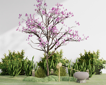 modern landscape sketch courtyard landscape sketch magnolia plant 3d model