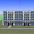Modern Building Entrance Design With Stone Columns Pathway And Greenery Lighting