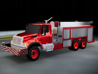 Red Fire Truck With Ladder Water Tank And Firefighting Equipment 3d model