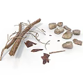Natural Decorative Elements With Twigs Stones And Dried Leaves