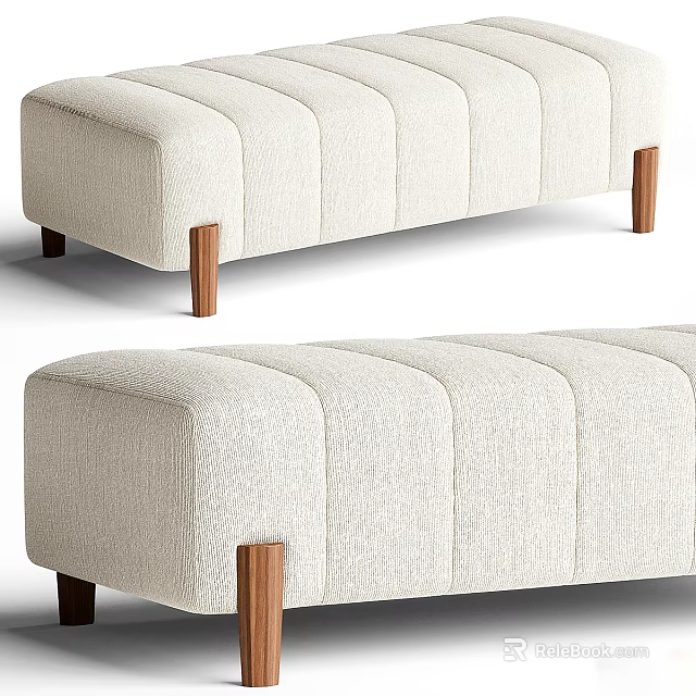 Modern Cream Upholstered Sofa Bench With Vertical Tufted Design And Wooden Legs 3d model 