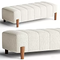 Modern Cream Upholstered Sofa Bench With Vertical Tufted Design And Wooden Legs