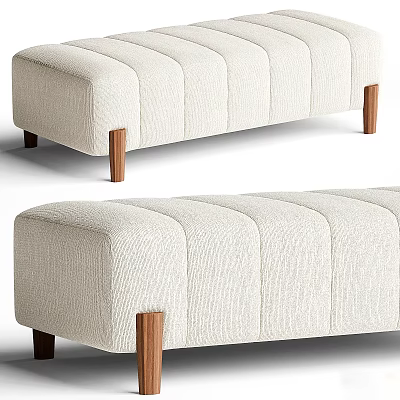 Modern Cream Upholstered Sofa Bench With Vertical Tufted Design And Wooden Legs 3d model