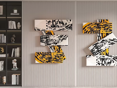 Abstract Geometric Wall Decor With Black White And Yellow Tones For Modern Interior Design 3d model