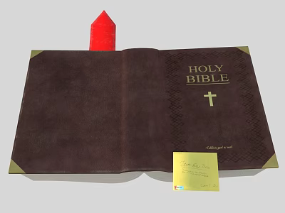 Open Holy Bible Book With Brown Cover Golden Text And Cross Symbol 3d model