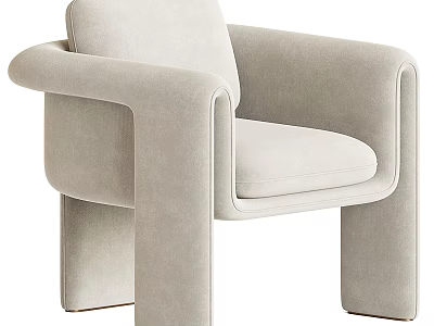 Modern Minimalist Beige Upholstered Accent Chair With Wide Armrests And Sleek Lines 3d model