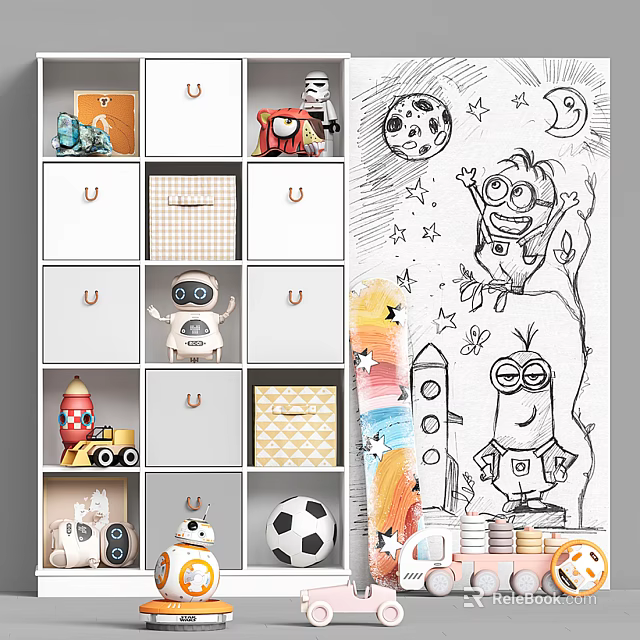 Kids Room Storage Shelves With Toy Organizers Cartoon Characters And Playful Decor 3d model 
