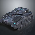 3D Rendered Futuristic Armored Tank With Camouflage Pattern And Blue Accent Lights