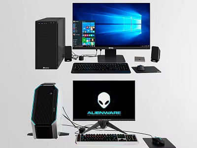 Alienware Gaming Desktop Setup With Monitor Keyboard Mouse And Tower 3d model