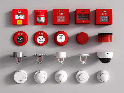 Essential Fire Safety Equipment Featuring Alarm Buttons Smoke Detectors And Fire Alarm Devices 3d model