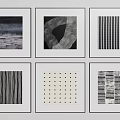 Six Black and White Abstract Paintings with Various Geometric Patterns in Square Frames 3d model