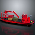 Bright Red Cargo Boat With Containers Crane And Cabin On Deck 3d model