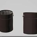 Two Brown Leather Storage Baskets With Handles And Lined Interior For Home Organization 3d model