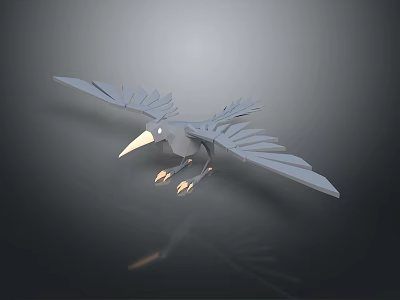 Gray Geometric Bird Sculpture With Spread Wings Yellow Beak And Claws Design 3d model