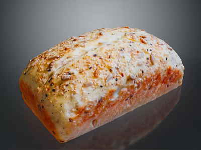 Delicious Freshly Baked Bread with Golden Crust Sesame Seeds and Nuts on Dark Background 3d model