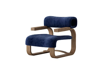 Modern Single Chair With Blue Velvet Upholstery And Wooden Frame Design 3d model
