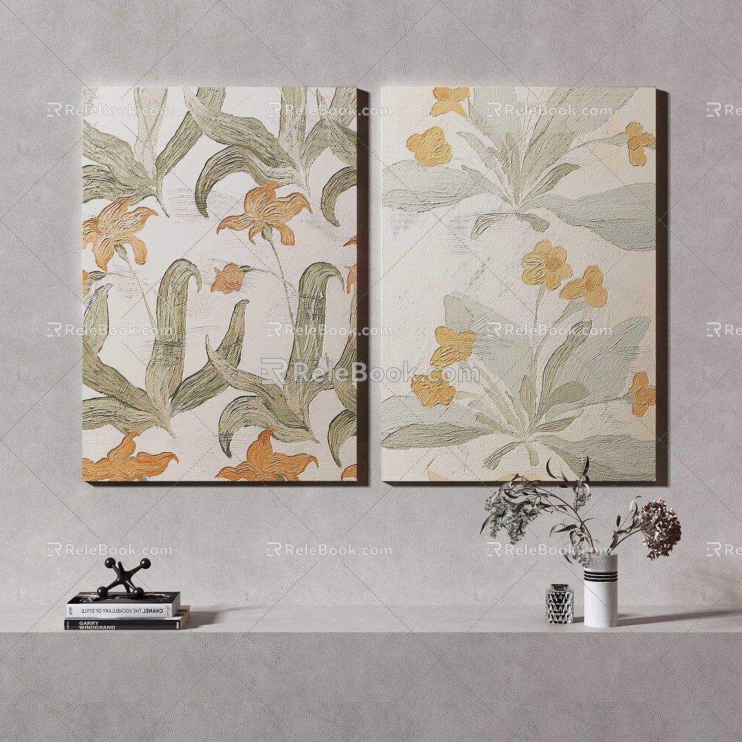 Modern plant painting cream decorative painting 3d model