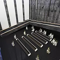Modern Interior Space With Black Floor White Paneled Walls And Arranged Benches