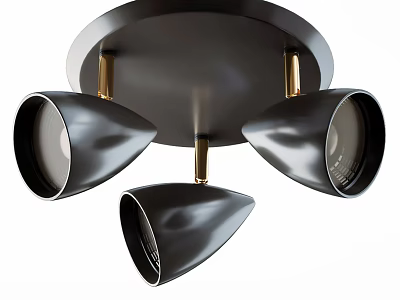 Contemporary Black Ceiling Light With Gold Metal Accents And Conical Lamp Shades 3d model