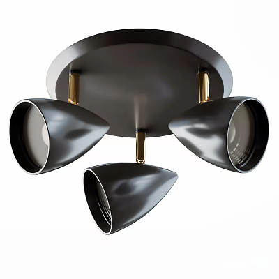 Contemporary Black Ceiling Light With Gold Metal Accents And Conical Lamp Shades 3d model
