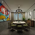 Vibrant Seafood Restaurant Interior With Yellow Walls Green Pendant Lights And Fish Tanks