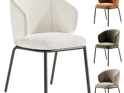 Modern Comfortable Boucle Upholstered Dining Chair With Sleek Black Metal Legs For Elegant Home Interior 3d model