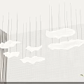 Modern Cloud Shaped Chandeliers Hanging In Interior With Perforated Panel Wall 3d model