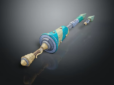 Decorative Blue And Gold Weapon With Intricate Design And Detachable Part 3d model