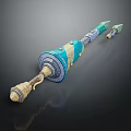 Decorative Blue And Gold Weapon With Intricate Design And Detachable Part