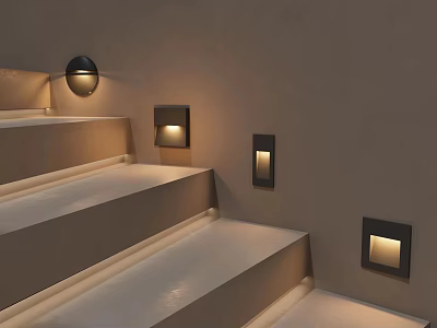 Modern Staircase Lighting Fixture Set With Wall Mounted Lights Illuminating Steps 3d model