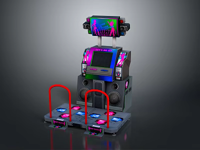Interactive Dance Machine Entertainment Electronics With Neon Lights Pedals Control Panel And Speakers 3d model