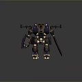 Black and Yellow Mechanical Robot With Sword Weapon Standing On Orange Circular Glowing Platform