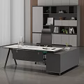 Modern Office Desk With Glass Top Ergonomic Chair Computer Monitor And Plant