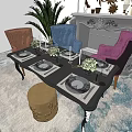 Elegant Dining Table Set With Chandelier Chairs Decorations Green Plant And Rug