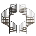Modern Spiral Staircase With Black And White Railings And Wooden Steps Design