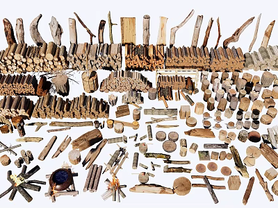 Natural Stone and Wood Decorative Materials with Various Shapes and Textures 3d model