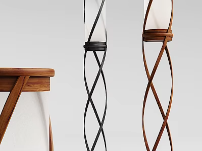 Modern Floor Lamps With Twisted Black Metal And Wooden Frames In Minimalist Design 3d model