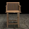 Wooden Leisure Chair With Slatted Backrest And Armrest For Outdoor Patio Use